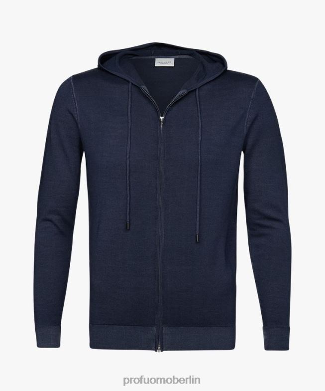 Kleidung de Profuomo Männer Kapuzenpullover mit durchgehendem Reißverschluss Marine BR442233