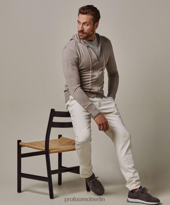 Kleidung de Profuomo Männer Kapuzenpullover mit durchgehendem Reißverschluss Taupe BR442315