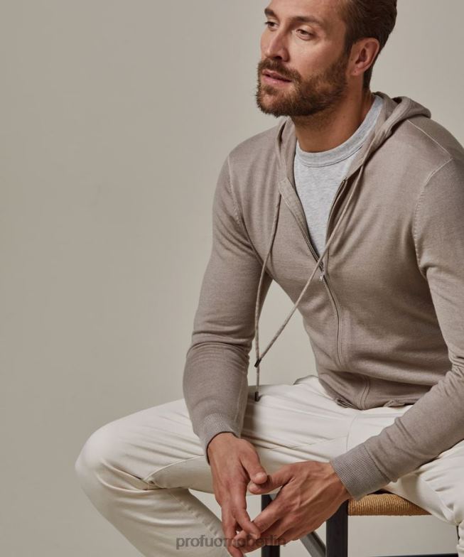 Kleidung de Profuomo Männer Kapuzenpullover mit durchgehendem Reißverschluss Taupe BR442315