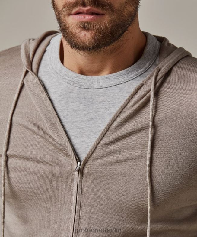 Kleidung de Profuomo Männer Kapuzenpullover mit durchgehendem Reißverschluss Taupe BR442315