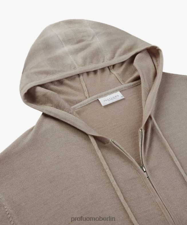 Kleidung de Profuomo Männer Kapuzenpullover mit durchgehendem Reißverschluss Taupe BR442315