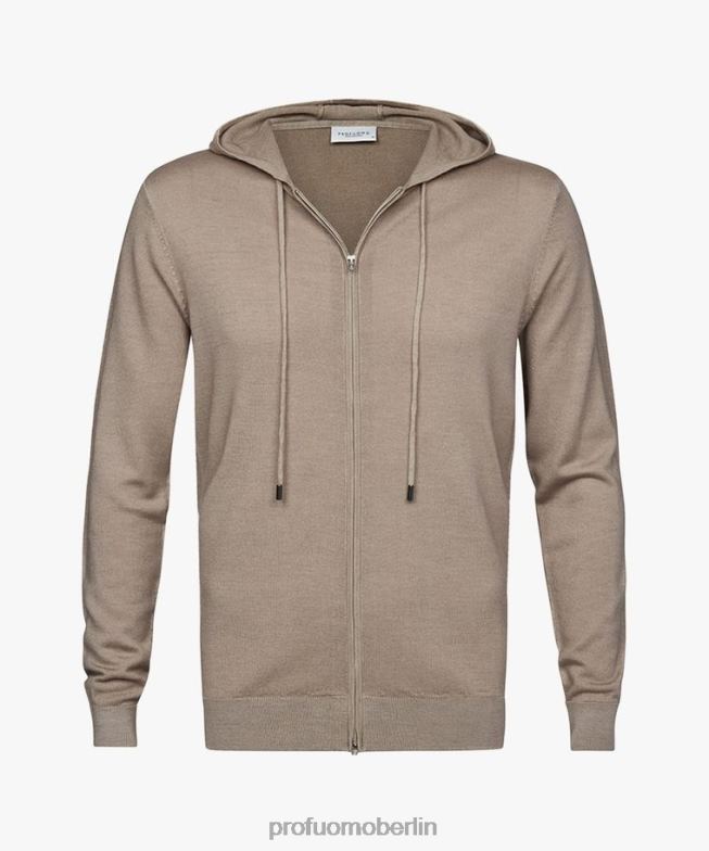 Kleidung de Profuomo Männer Kapuzenpullover mit durchgehendem Reißverschluss Taupe BR442315