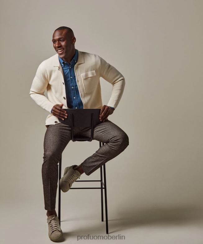 Kleidung de Profuomo Männer Luxus-Cardigan cremefarben BR442274
