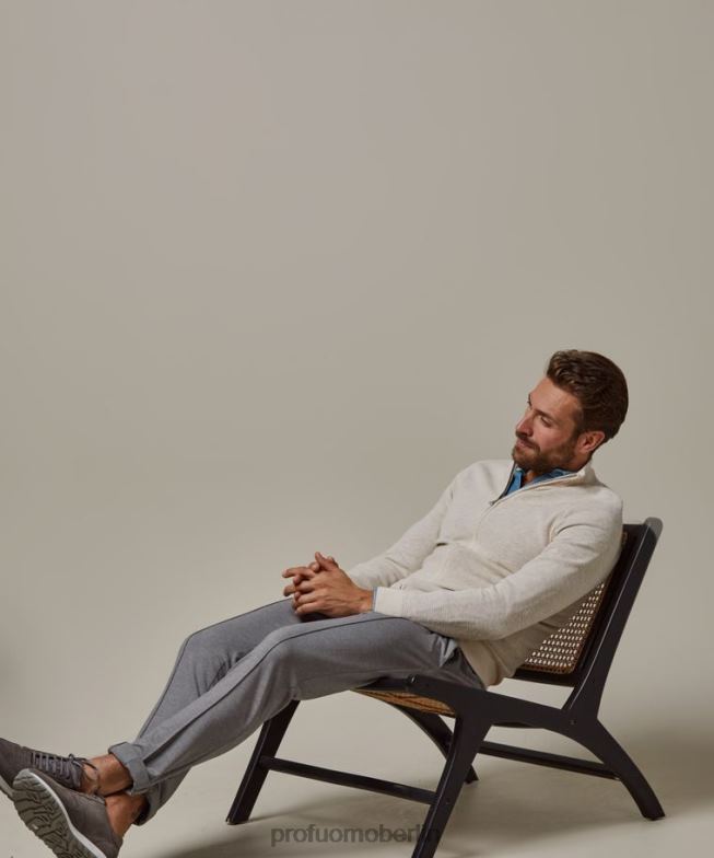 Kleidung de Profuomo Männer Strickjacke mit Reißverschluss cremefarben BR442311