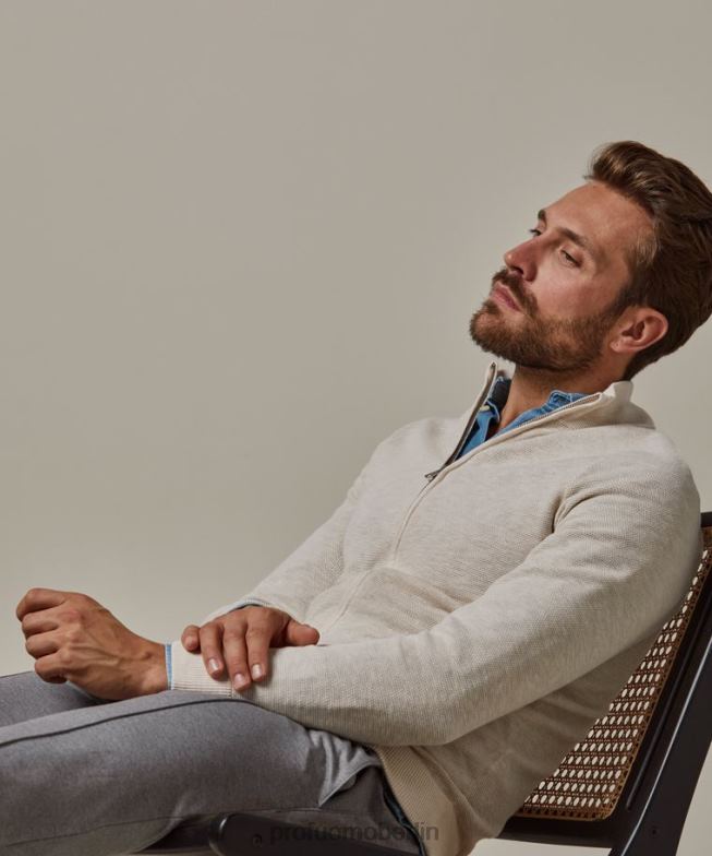 Kleidung de Profuomo Männer Strickjacke mit Reißverschluss cremefarben BR442311
