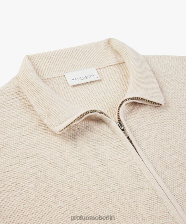 Kleidung de Profuomo Männer Strickjacke mit Reißverschluss cremefarben BR442311