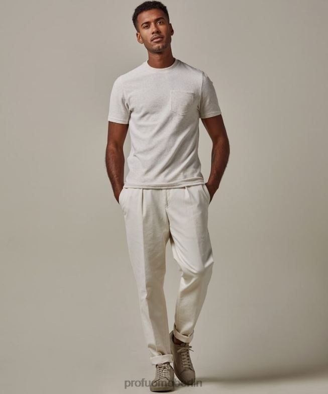 Kleidung de Profuomo Männer Frottee-T-Shirt Beige BR442218