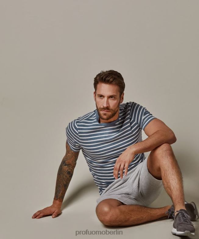 Kleidung de Profuomo Männer gestreiftes T-Shirt Blau BR442217