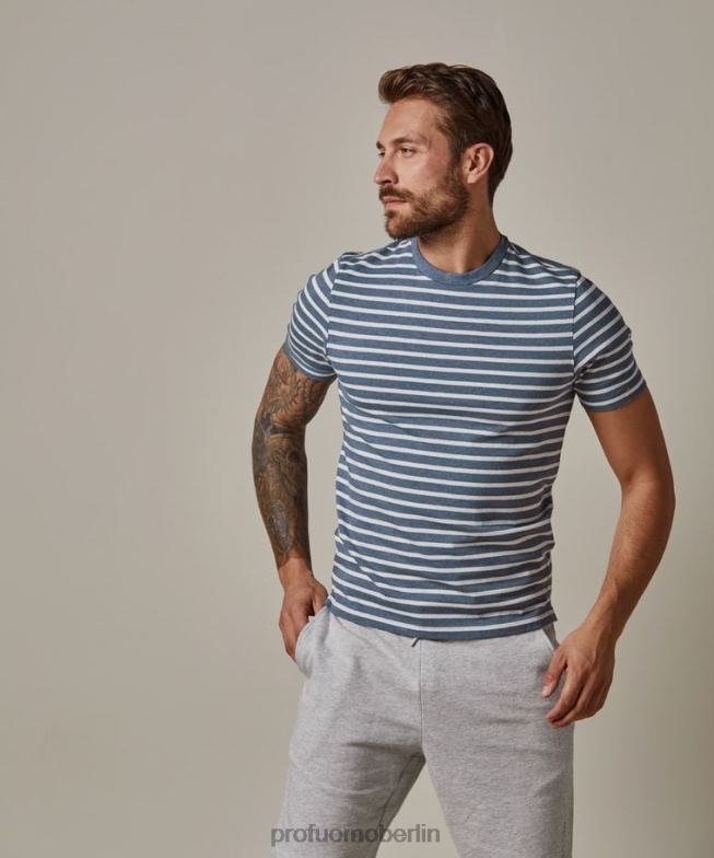 Kleidung de Profuomo Männer gestreiftes T-Shirt Blau BR442217