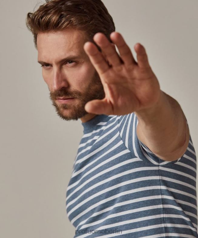 Kleidung de Profuomo Männer gestreiftes T-Shirt Blau BR442217