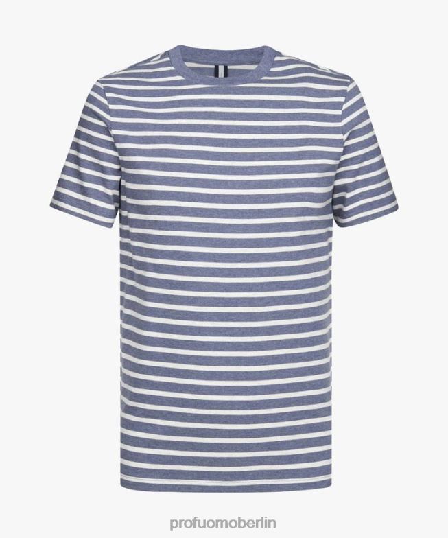 Kleidung de Profuomo Männer gestreiftes T-Shirt Blau BR442217