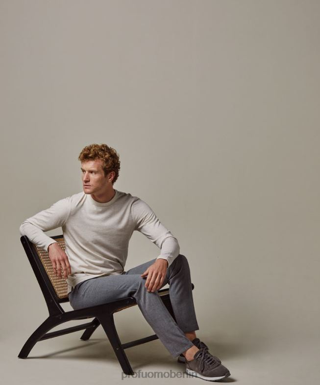 Kleidung de Profuomo Männer Melange-Langarm-T-Shirt Beige BR442220