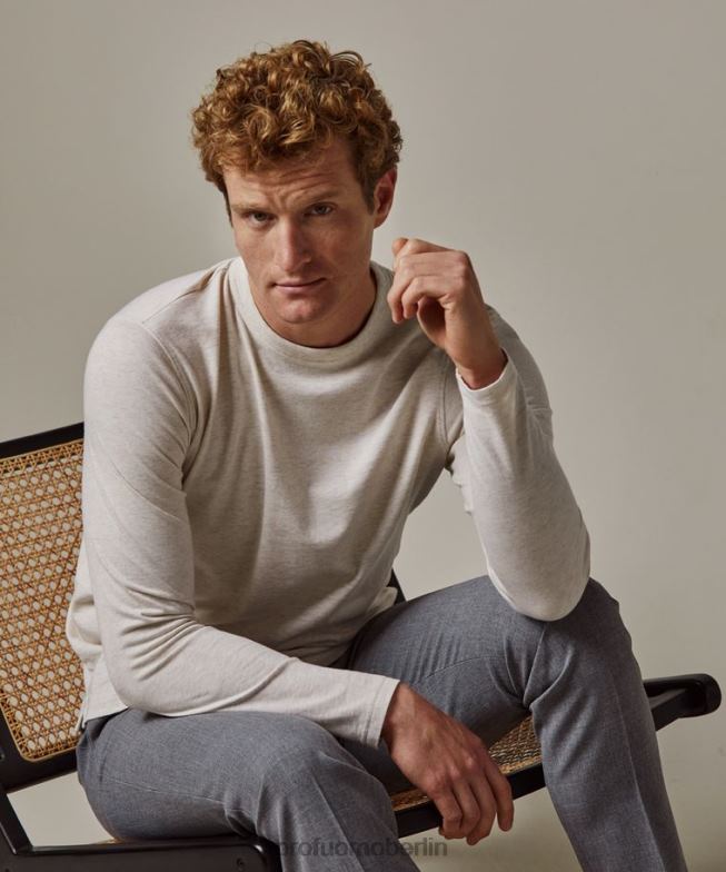 Kleidung de Profuomo Männer Melange-Langarm-T-Shirt Beige BR442220