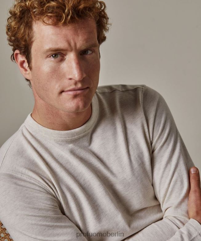 Kleidung de Profuomo Männer Melange-Langarm-T-Shirt Beige BR442220