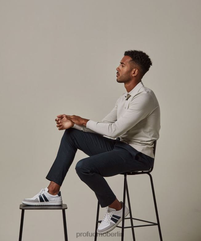 Schuhe de Profuomo Männer Gestreifte Ledersneaker Weiß BR442427