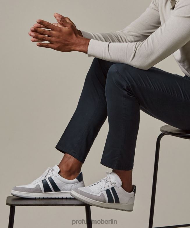 Schuhe de Profuomo Männer Gestreifte Ledersneaker Weiß BR442427