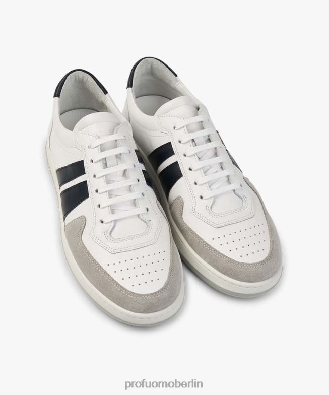 Schuhe de Profuomo Männer Gestreifte Ledersneaker Weiß BR442427